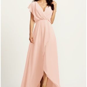 JJ’s House Pearl Pink, sz 4, Asymmetrical Chiffon Bridesmaid Dress. NWT